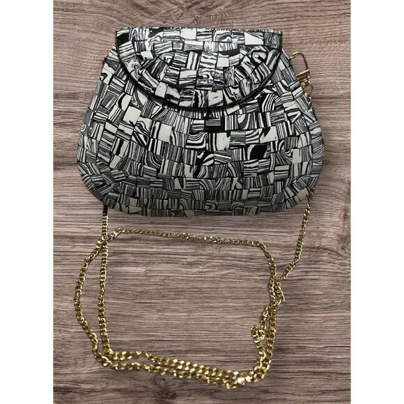 Ramla Handmade Moroccan Mosaic Stone TileCrossbody Purse  Ramla Handmade Moroccan Mosaic Stone Tile Crossbody Purse Black/White Chain Stra